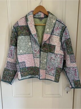 Anthropologie EUC Conditions Apply Quilted Multicolor Patchwork Jacket Sz L